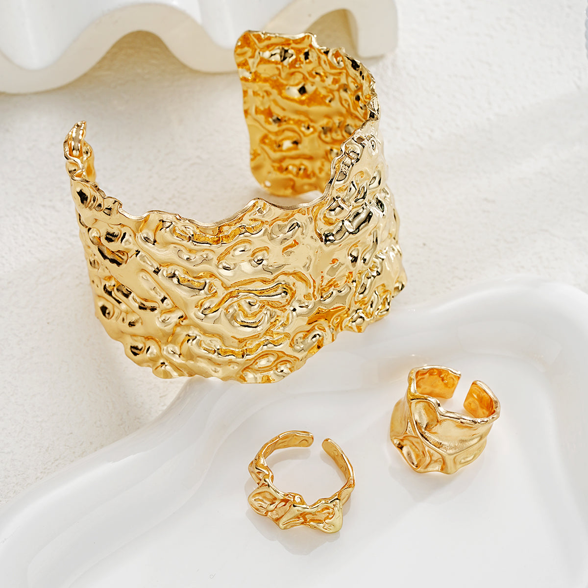 Molten Texture Cuff & Ring Set