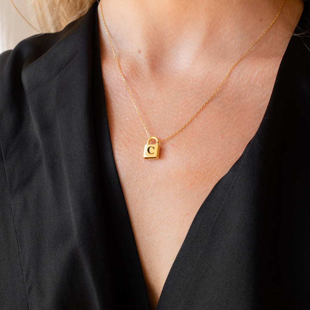 Initial Padlock Pendant Necklace