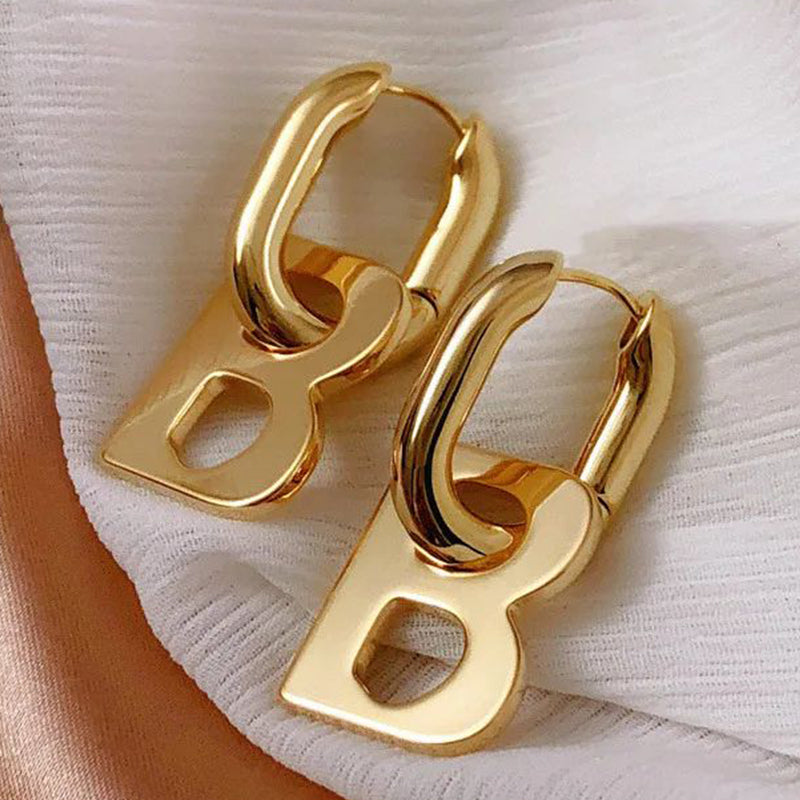 Bold B Initial Hoop Earrings