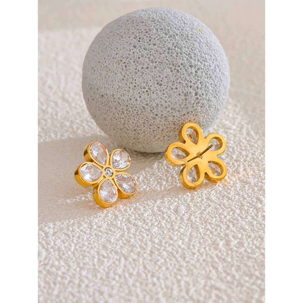Crystal Petal Flower Stud Earrings