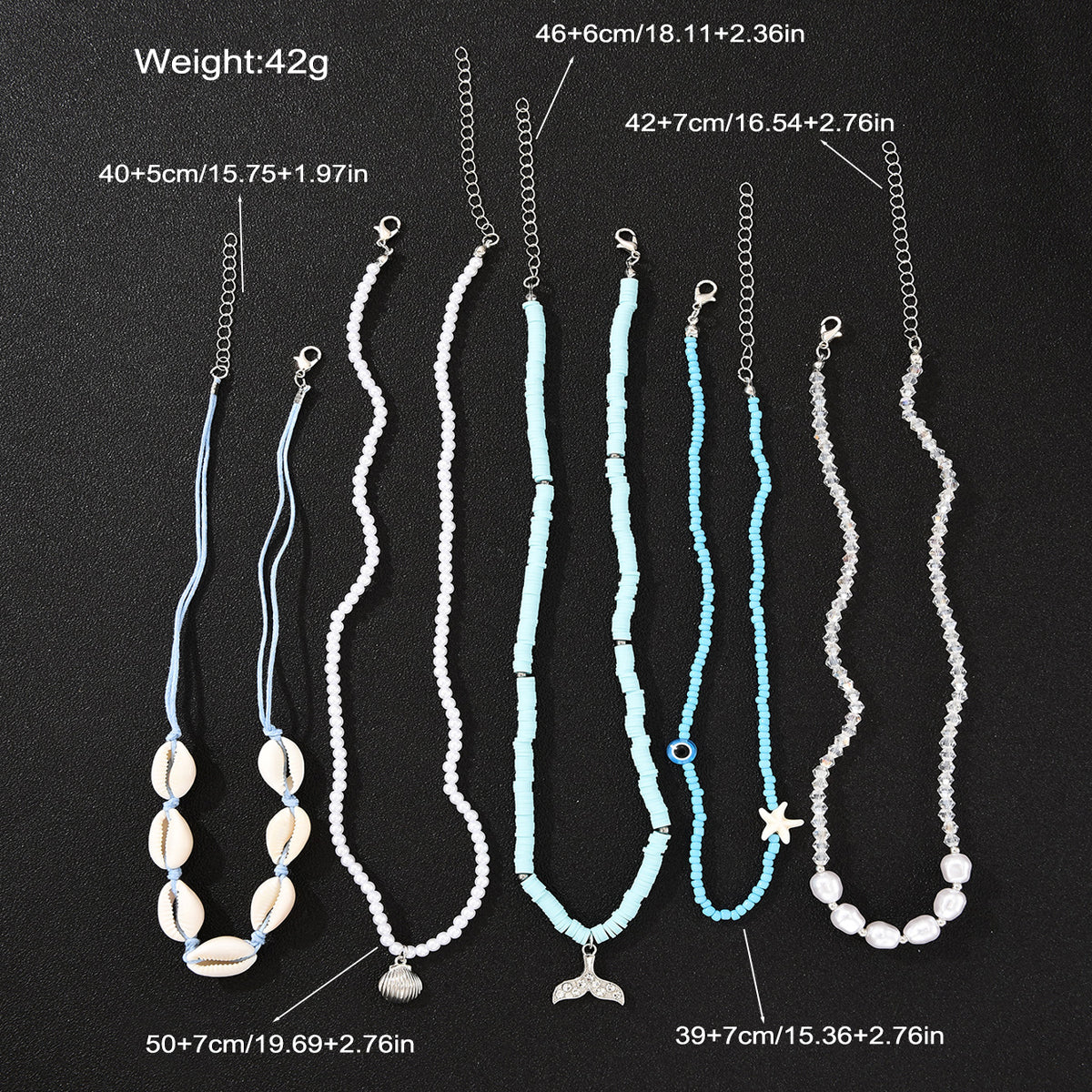 5pc Boho Shell & Bead Necklace Set