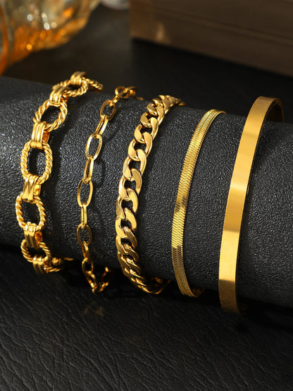 5pc Chunky Chain Bracelet Stack
