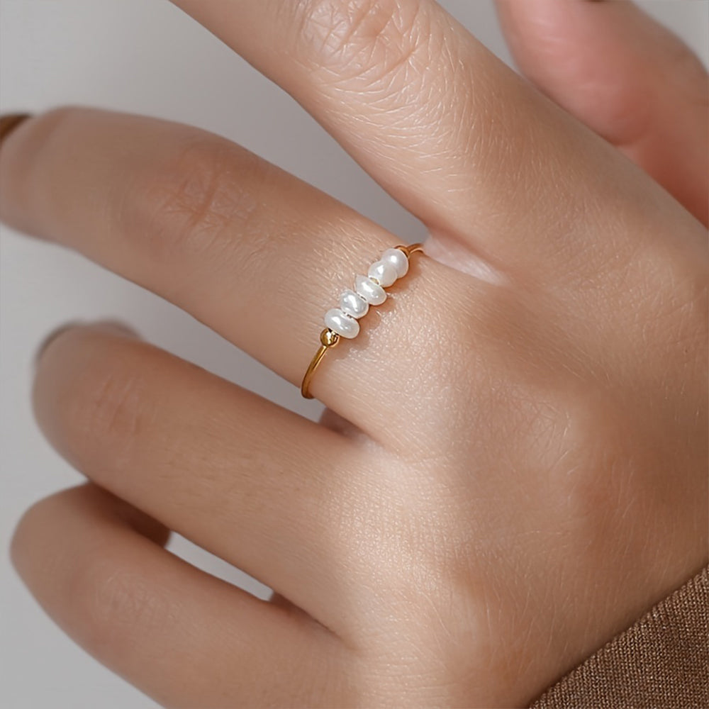 18k Gold Pearl Beaded Stacking Ring