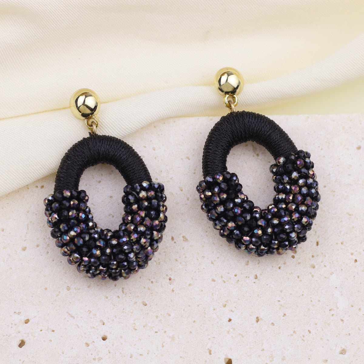 Beaded Gold Cluster Stud Earrings