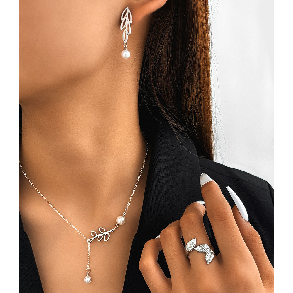3pc Leaf & Pearl Jewelry Set