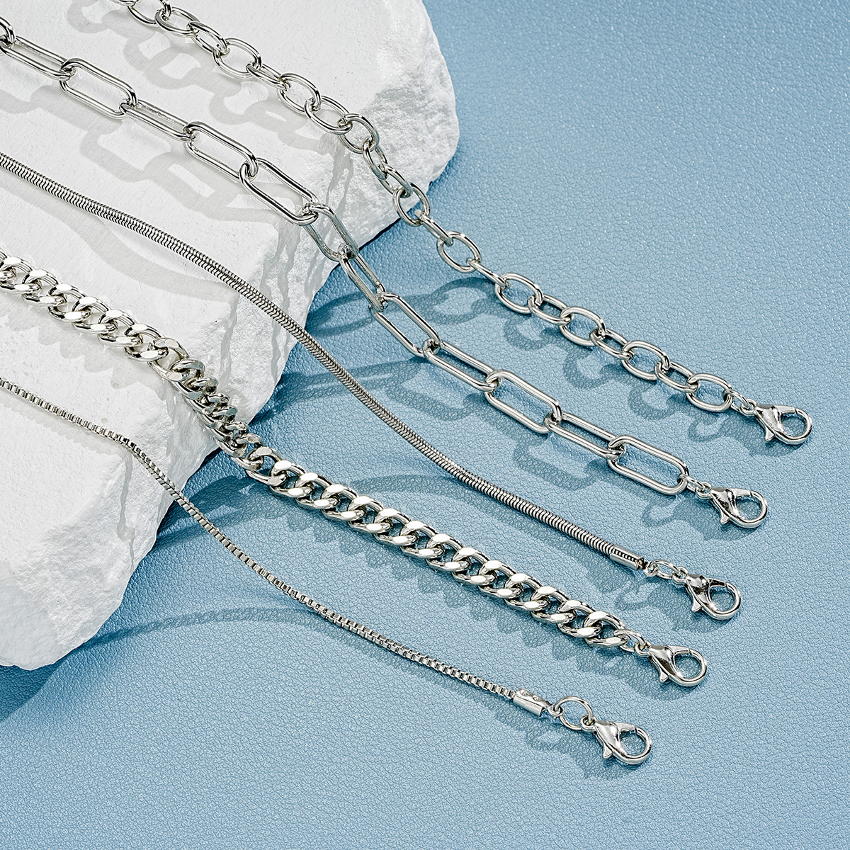 5pc Simple Cuban Chain Bracelet Set