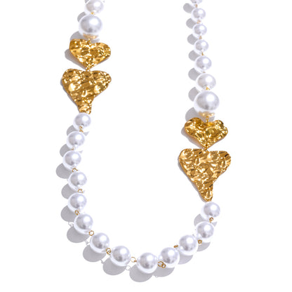 Chunky Pearl & Gold Heart Statement Necklace