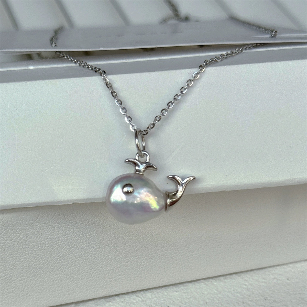 Gold Pearl Fish Pendant Necklace