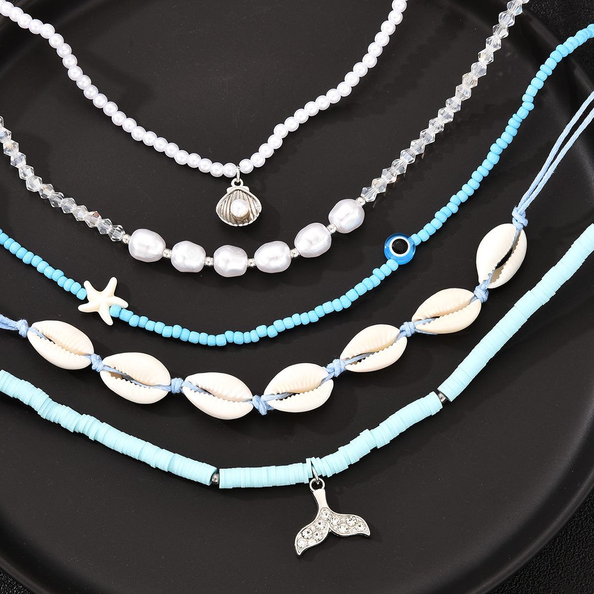 5pc Boho Shell & Bead Necklace Set