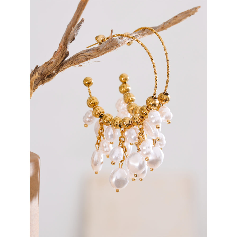 Baroque Pearl Drop Hoop Earrings