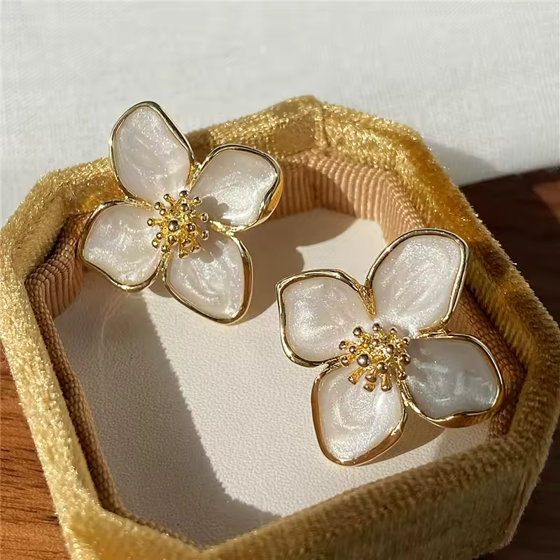 Hibiscus Glazed Flower Earrings