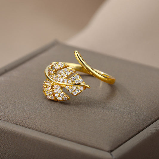 Crystal Leaf Wrap Ring