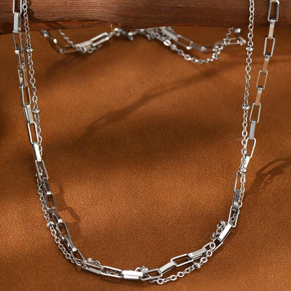 2pc Paperclip and Bead Chain Necklace Set