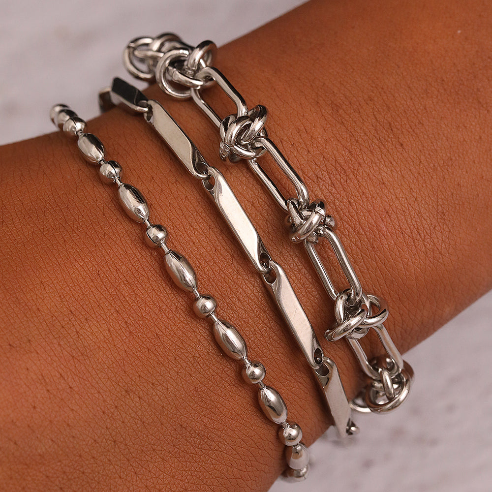 3pc Textured Chain Bracelet Set
