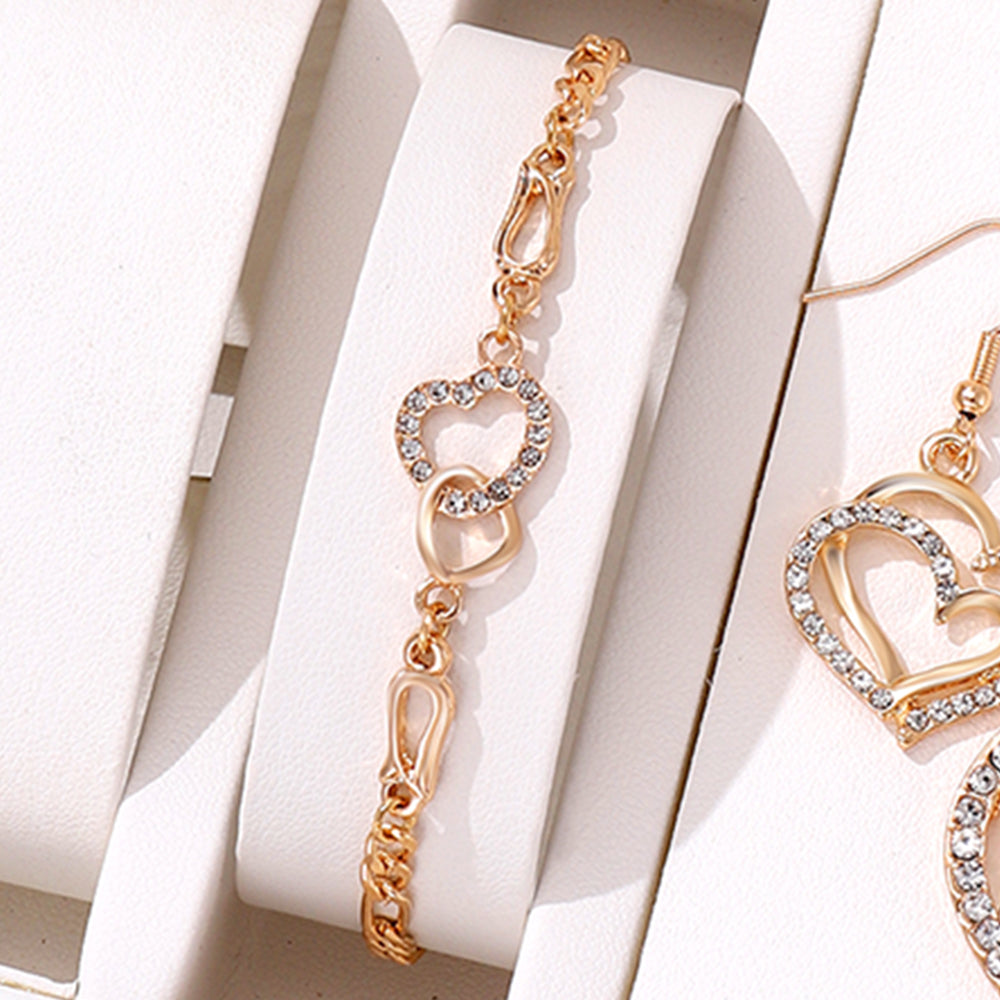 3pc Double Heart Crystal Jewelry Set