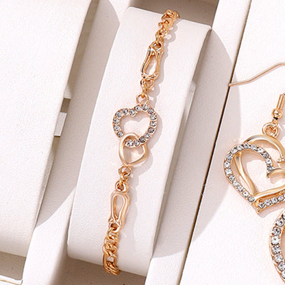 3pc Double Heart Crystal Jewelry Set