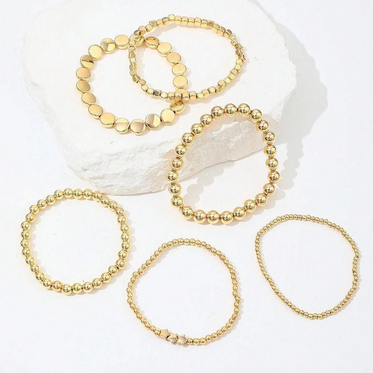 6pc Gold Stretch Bead Bracelet Stack