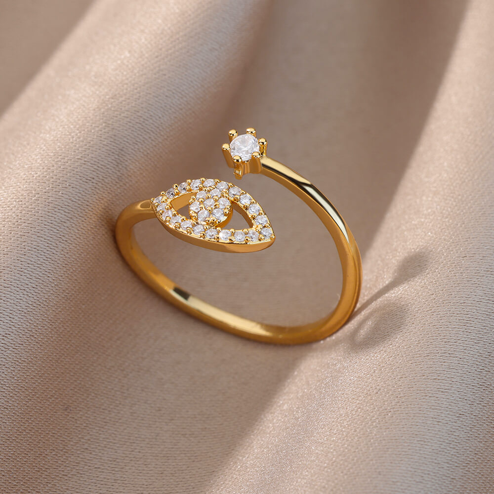 Open Gold Ring with Diamond Eye Accent