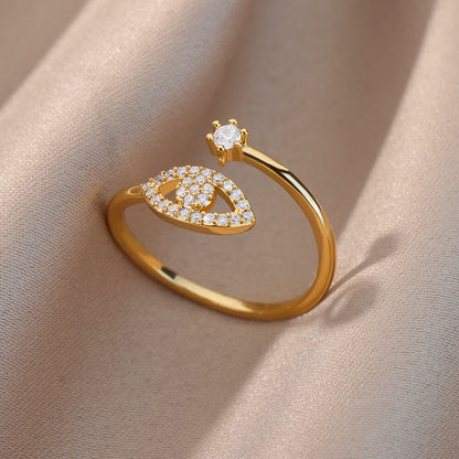 Open Gold Ring with Diamond Eye Accent