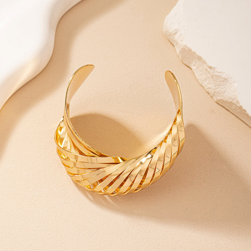Gold Twisted Wide Statement Cuff