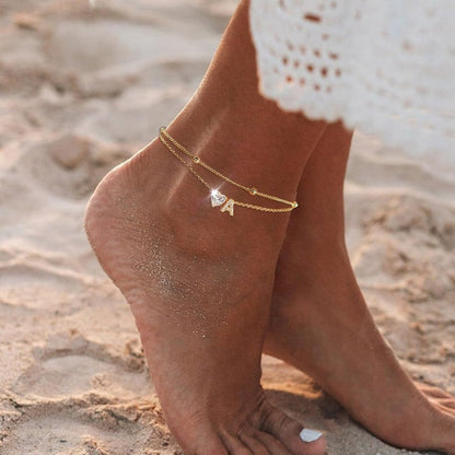 Gold Heart Charm Initial Anklet