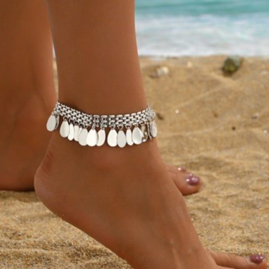 Silver Shoreline Charm Anklet