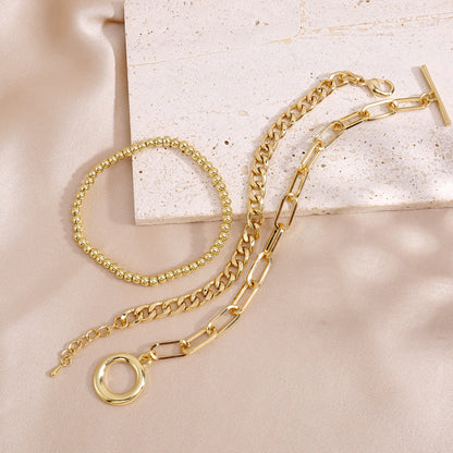 3pc Gold Chain & Toggle Bracelet Set