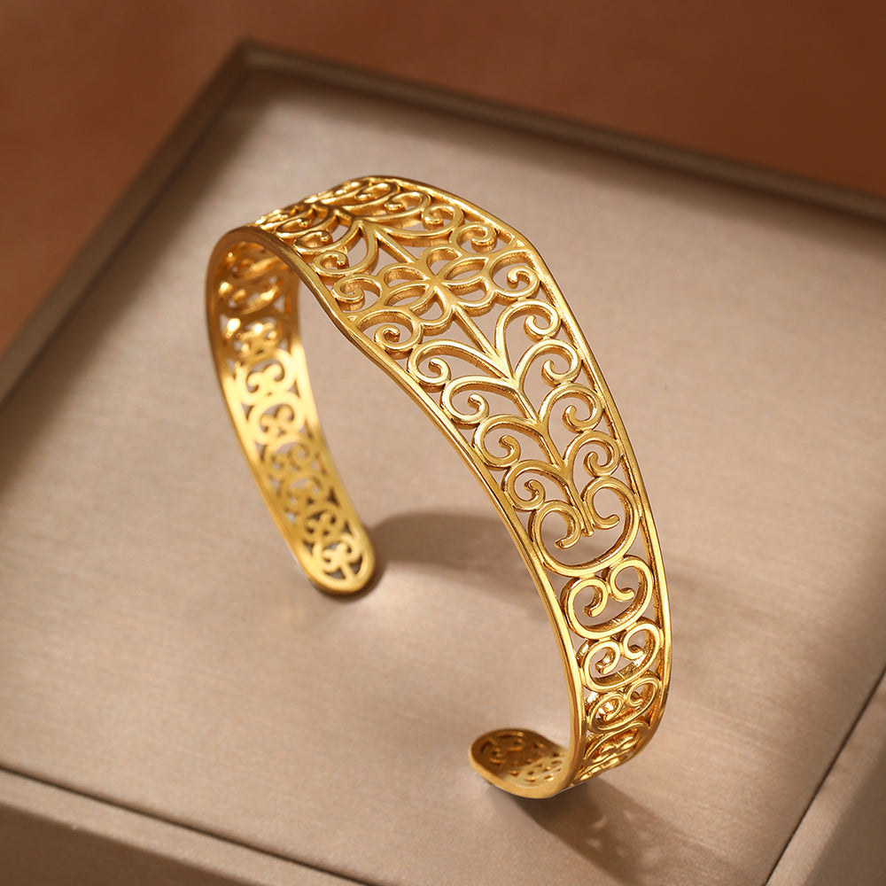 Gold Filigree Floral Cuff Bracelet