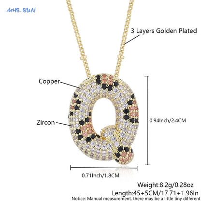 Leopard Print Bling Initial Pendant Necklace