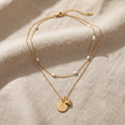 Layered Initial Heart Necklace