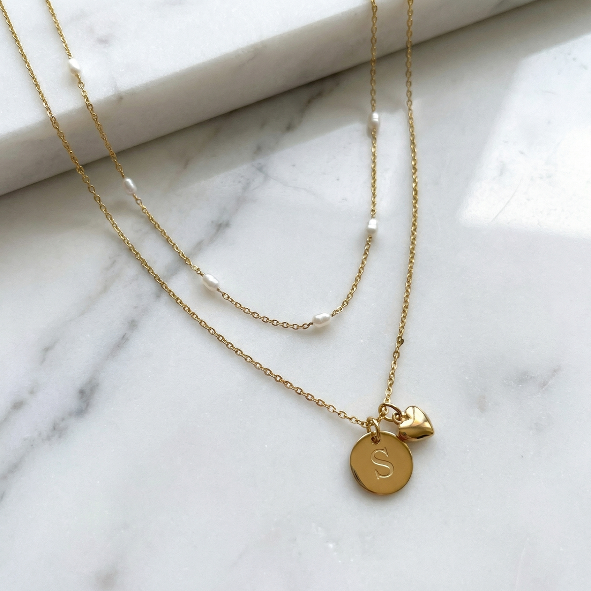 Layered Initial Heart Necklace