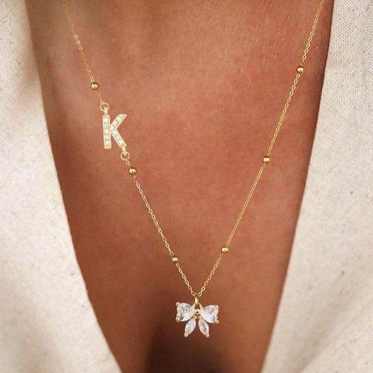 Crystal Bow Knot Letter Necklace
