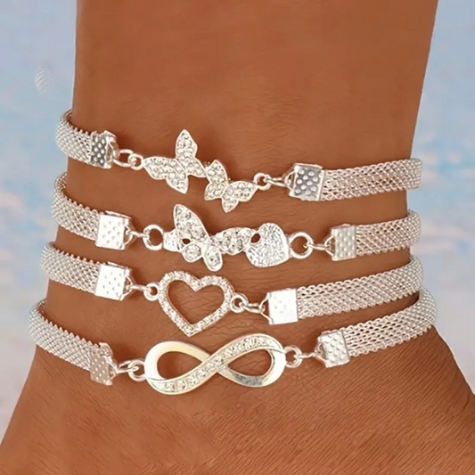 4pc Elegant Stackable Anklet Set