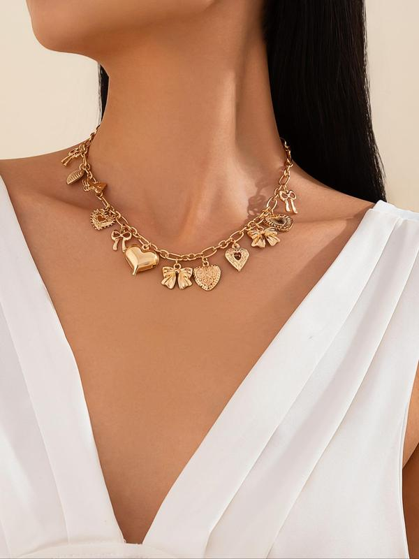 Heart Bow Charms Necklace