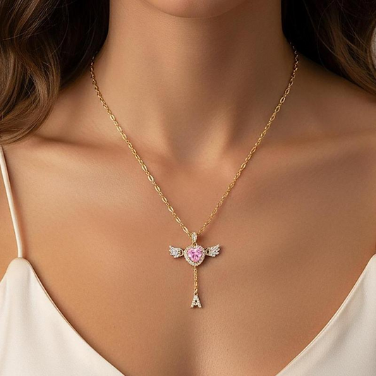14k Angel Initial Necklace