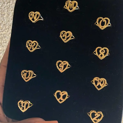 Heart & Letter Design Cuff Ring