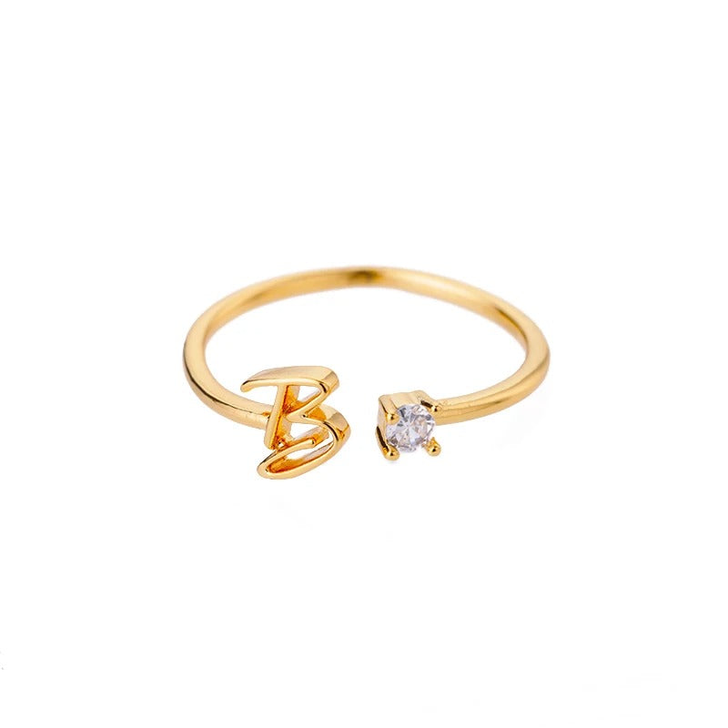 Adjustable Tiny Initial Letter Ring
