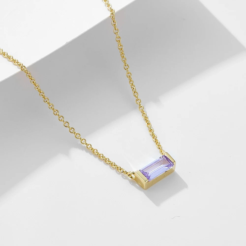 Minimal Baguette Square Birthstone Necklace
