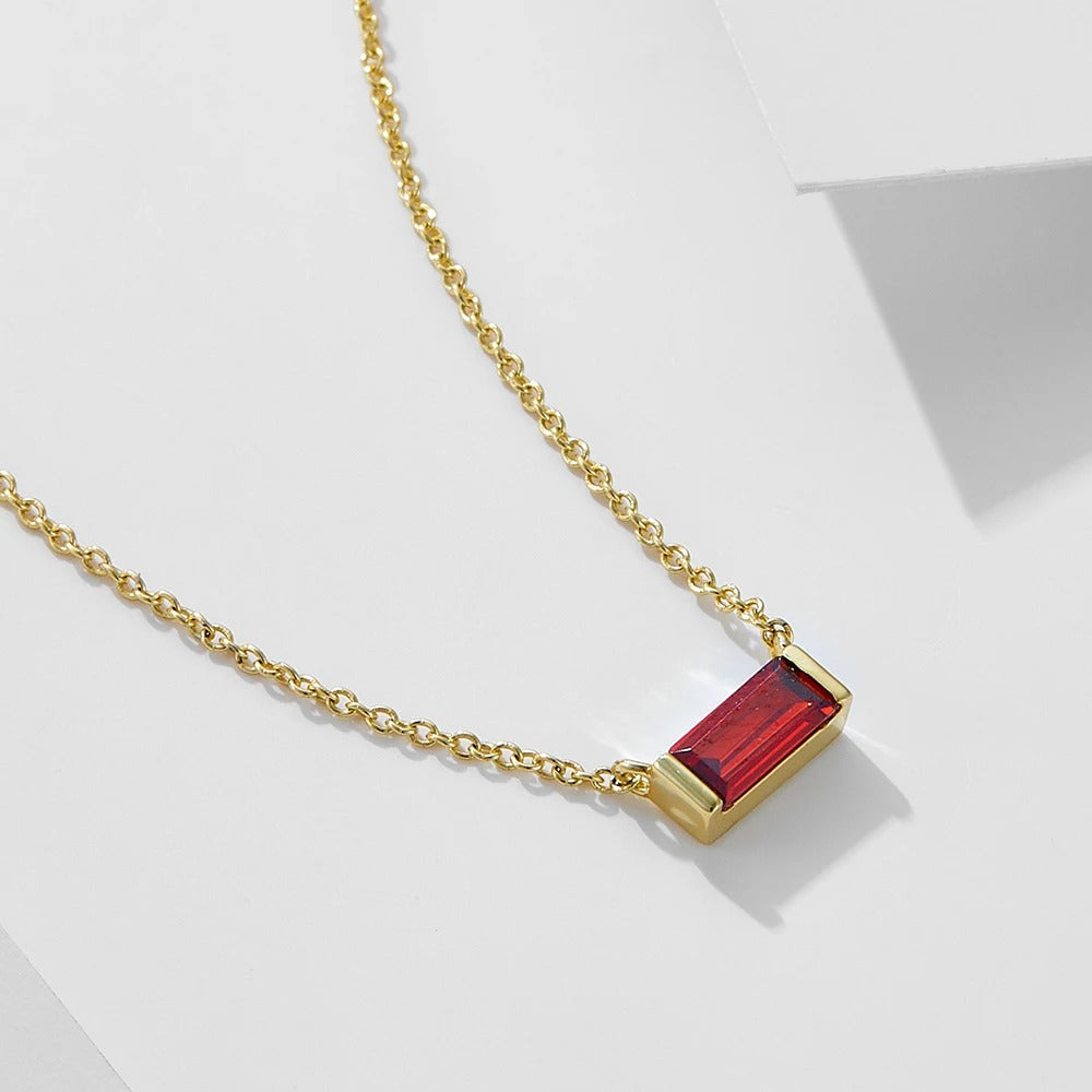 Minimal Baguette Square Birthstone Necklace
