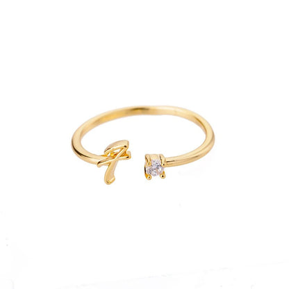 Adjustable Tiny Initial Letter Ring