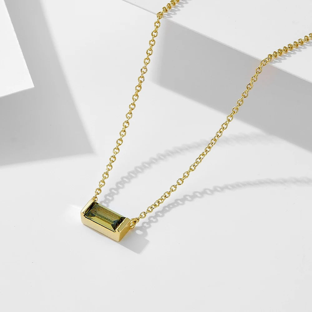Minimal Baguette Square Birthstone Necklace
