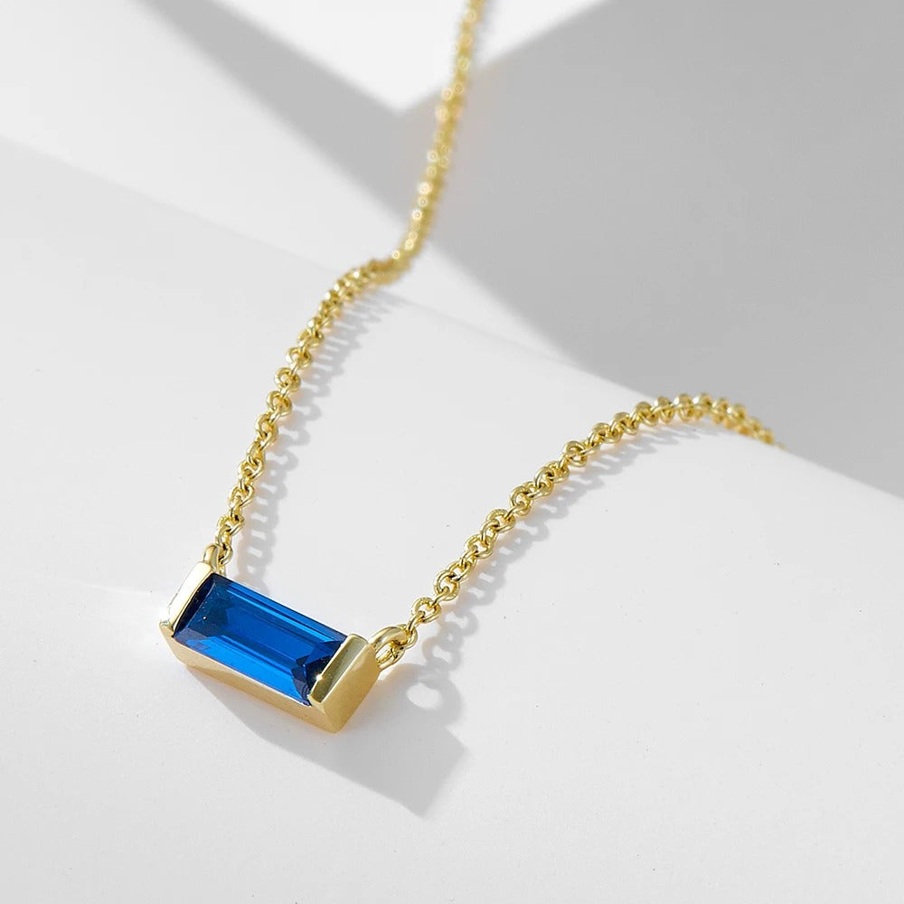 Minimal Baguette Square Birthstone Necklace