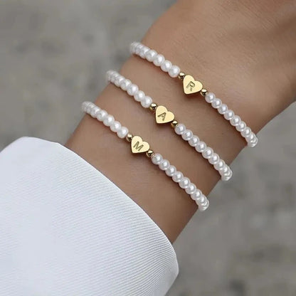 Pearl Initial Heart Bracelet