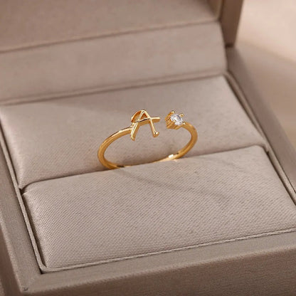 Adjustable Tiny Initial Letter Ring