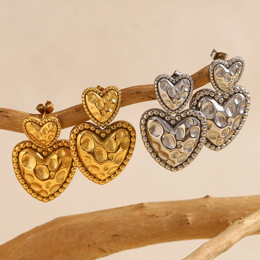 Beaded Edge Double Heart Earrings
