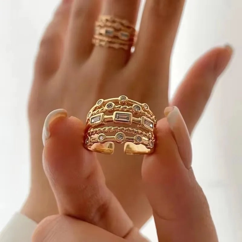 18k Hollow Inlaid Sun Ring