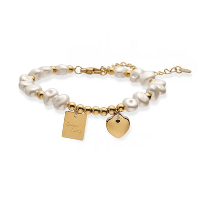 "Good Luck" Tagged Pearl Bracelet
