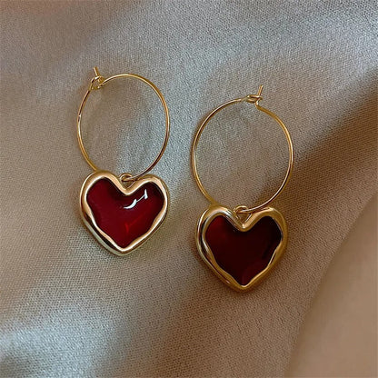 Vintage Red Love Heart Earrings
