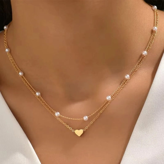 Vintage Pearl Heart Multilayer Necklace Set