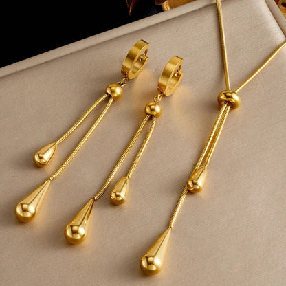 3pc Geometric Dangling Drops Necklace & Earrings Set
